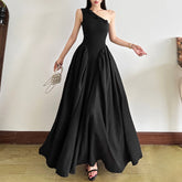 One-shoulder design 3D flower embellished maxi dress